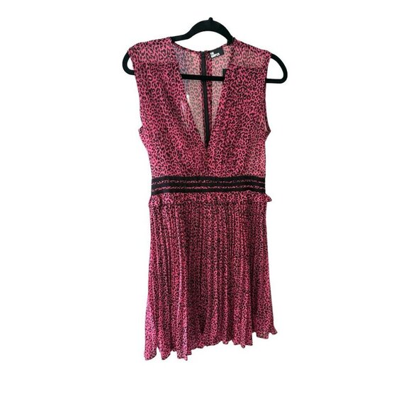 NWT THE KOOPLES Short Pleated Pink & Black Leopard Print Dress Deep V-Neck Sz 6 - Picture 4 of 15